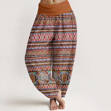 Earthy Cotton Geometric Pleated-Waist Meditation Harem Pants