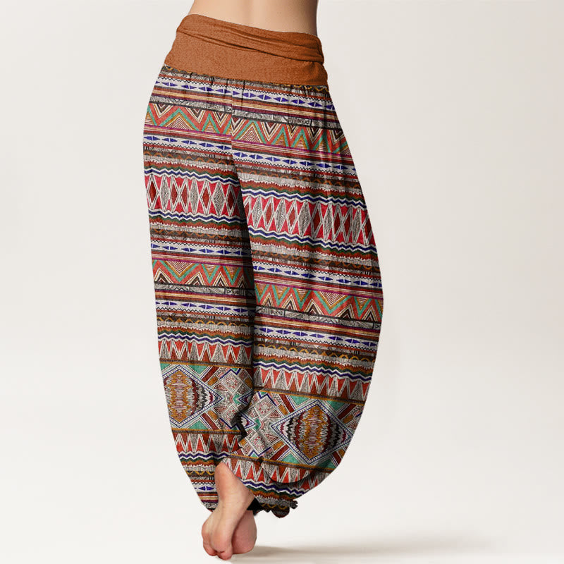Earthy Cotton Geometric Pleated-Waist Meditation Harem Pants