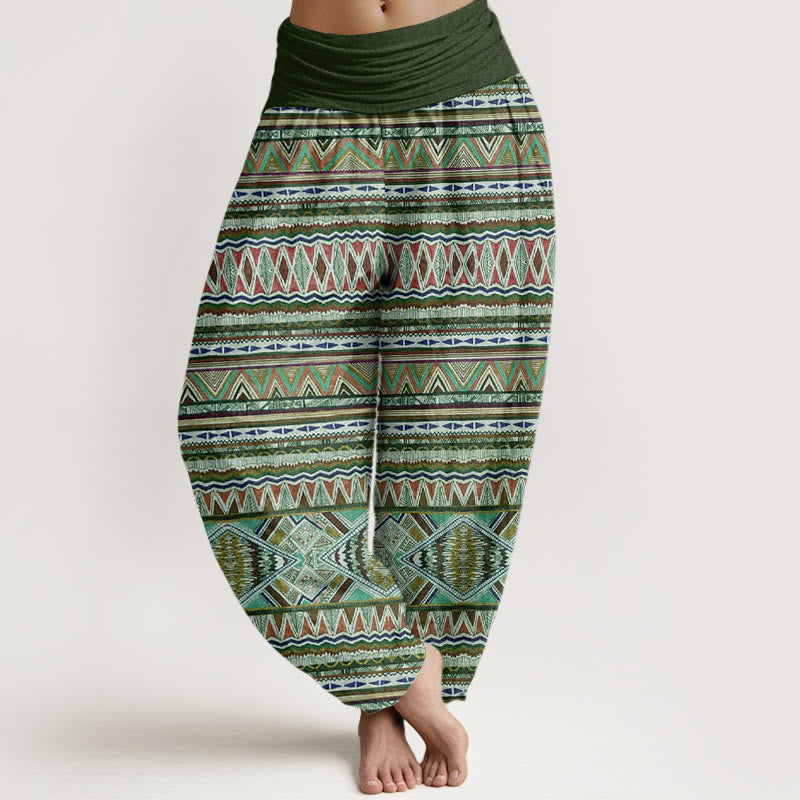 Earthy Cotton Geometric Pleated-Waist Meditation Harem Pants