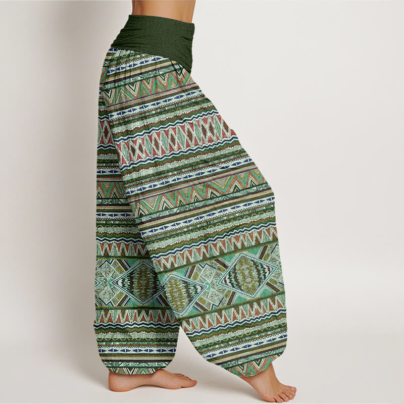Earthy Cotton Geometric Pleated-Waist Meditation Harem Pants