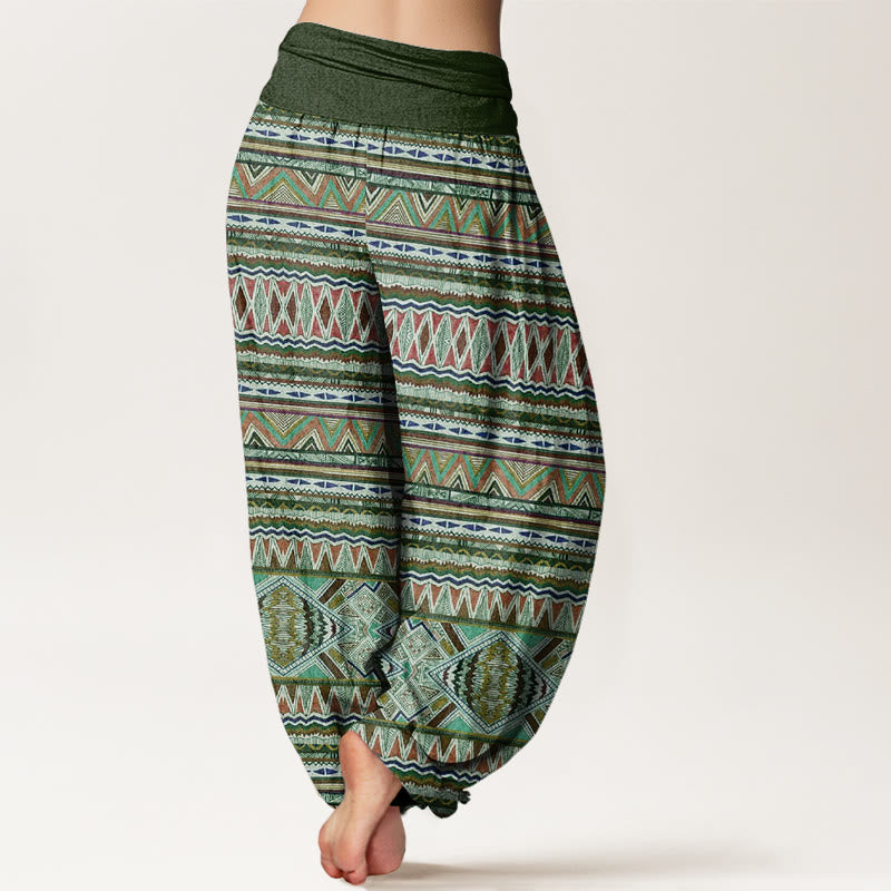 Earthy Cotton Geometric Pleated-Waist Meditation Harem Pants