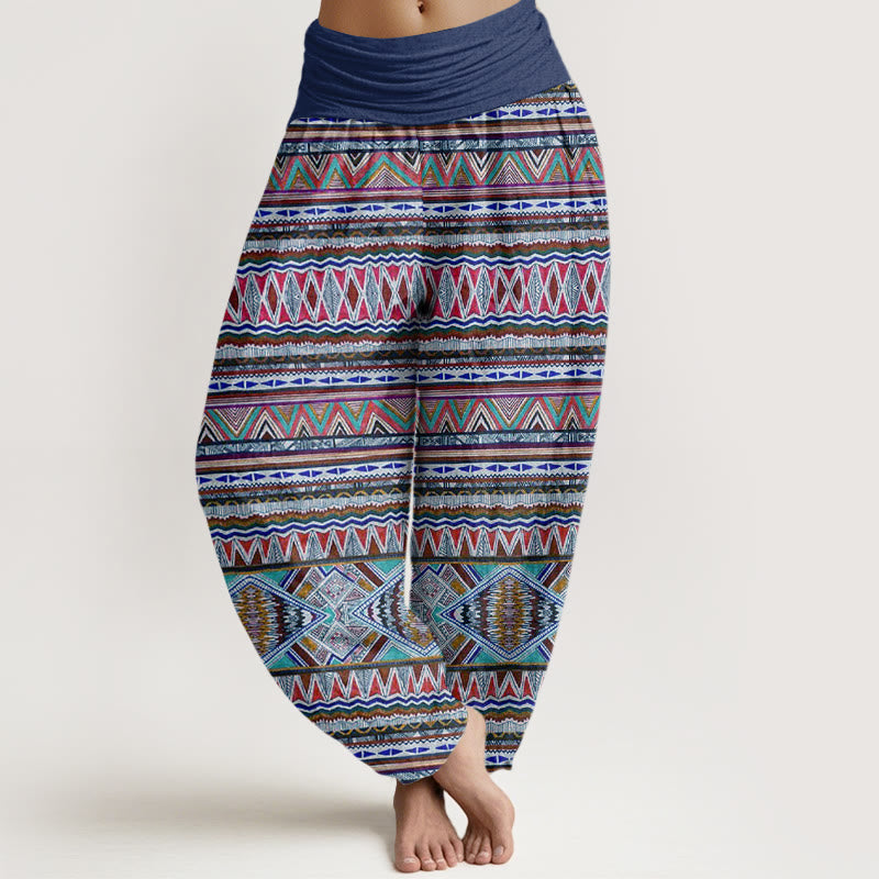 Earthy Cotton Geometric Pleated-Waist Meditation Harem Pants