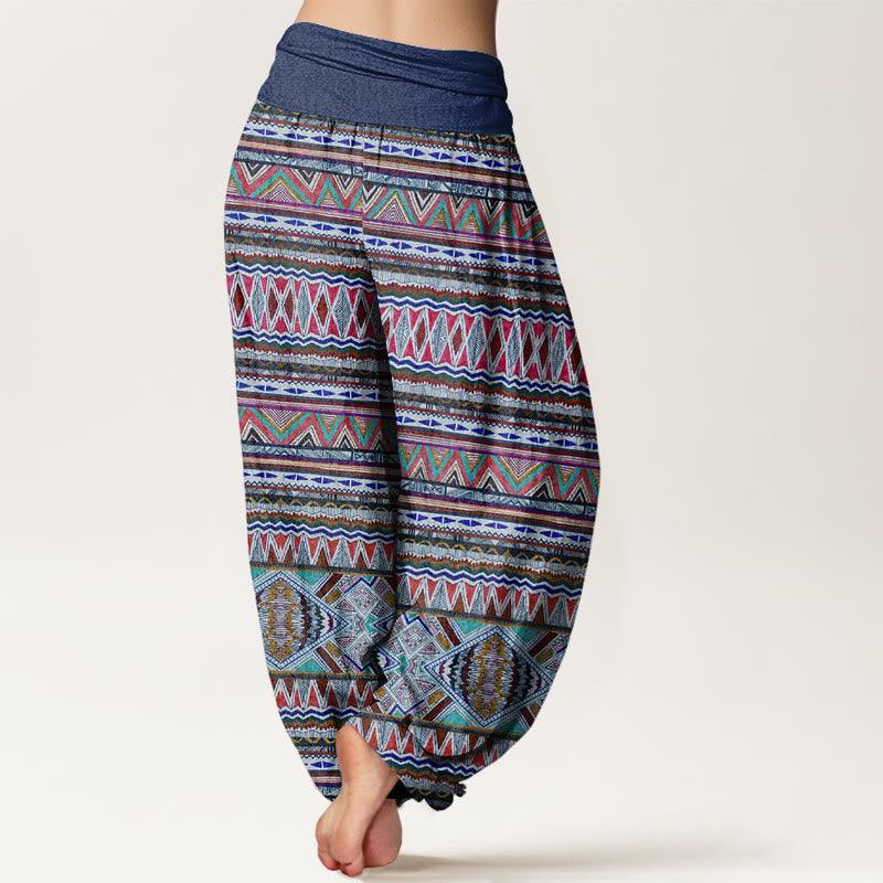 Earthy Cotton Geometric Pleated-Waist Meditation Harem Pants