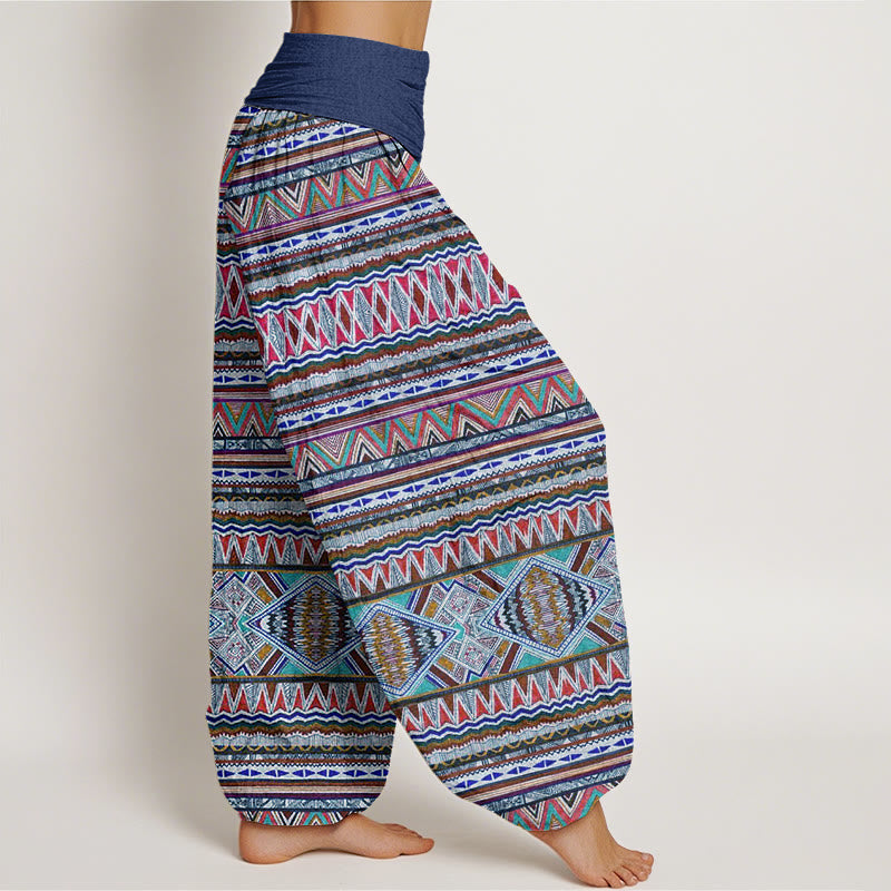 Earthy Cotton Geometric Pleated-Waist Meditation Harem Pants