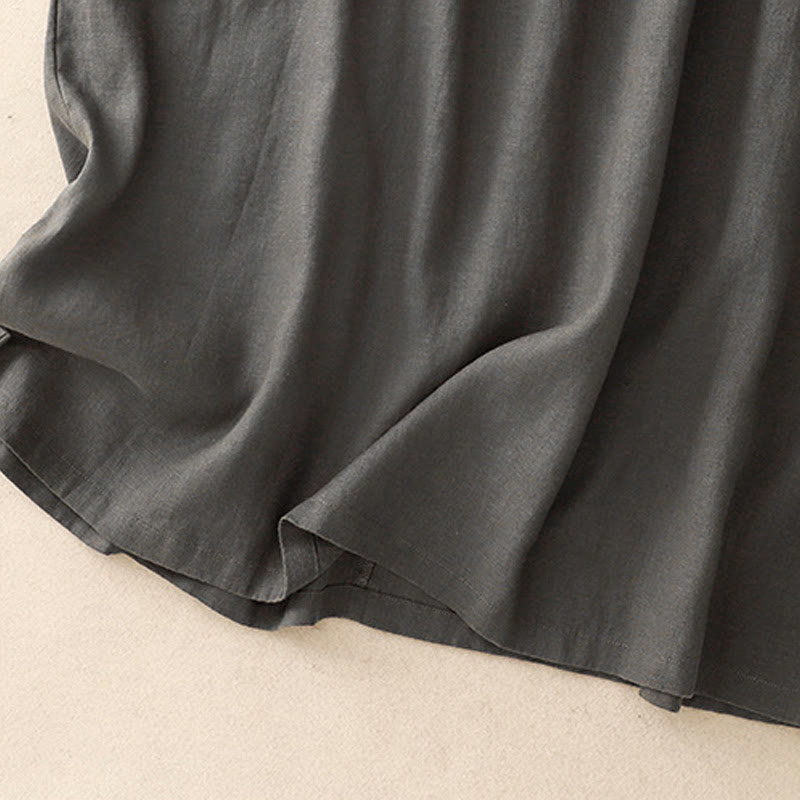 Tactile Cotton Linen High-Waist Mindful Movement V-Neck Midi Dress