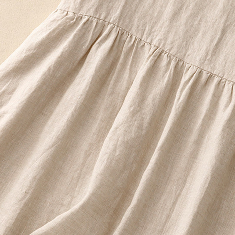 Tactile Cotton Linen High-Waist Mindful Movement V-Neck Midi Dress