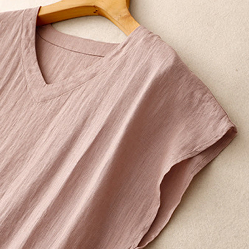 Tactile Cotton Linen High-Waist Mindful Movement V-Neck Midi Dress