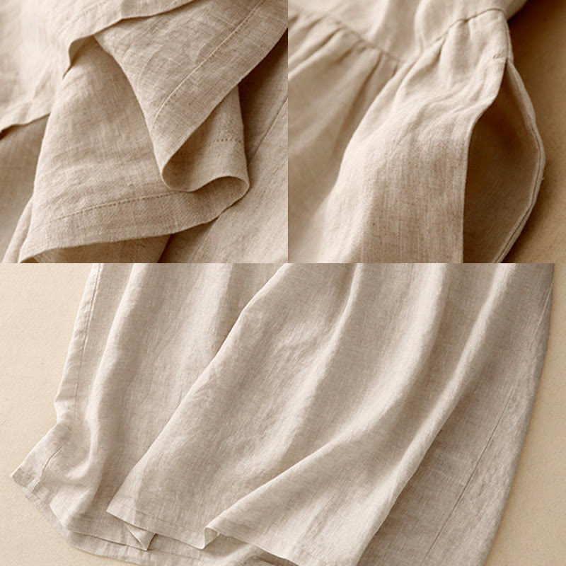 Tactile Cotton Linen High-Waist Mindful Movement V-Neck Midi Dress