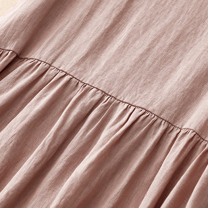 Tactile Cotton Linen High-Waist Mindful Movement V-Neck Midi Dress