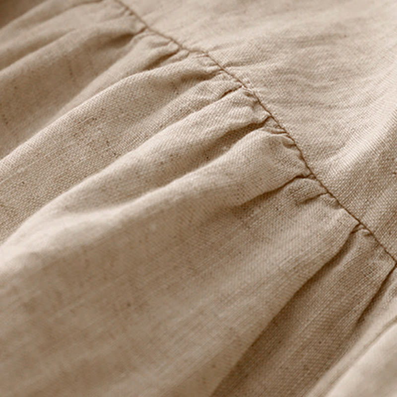 Tactile Cotton Linen High-Waist Mindful Movement V-Neck Midi Dress