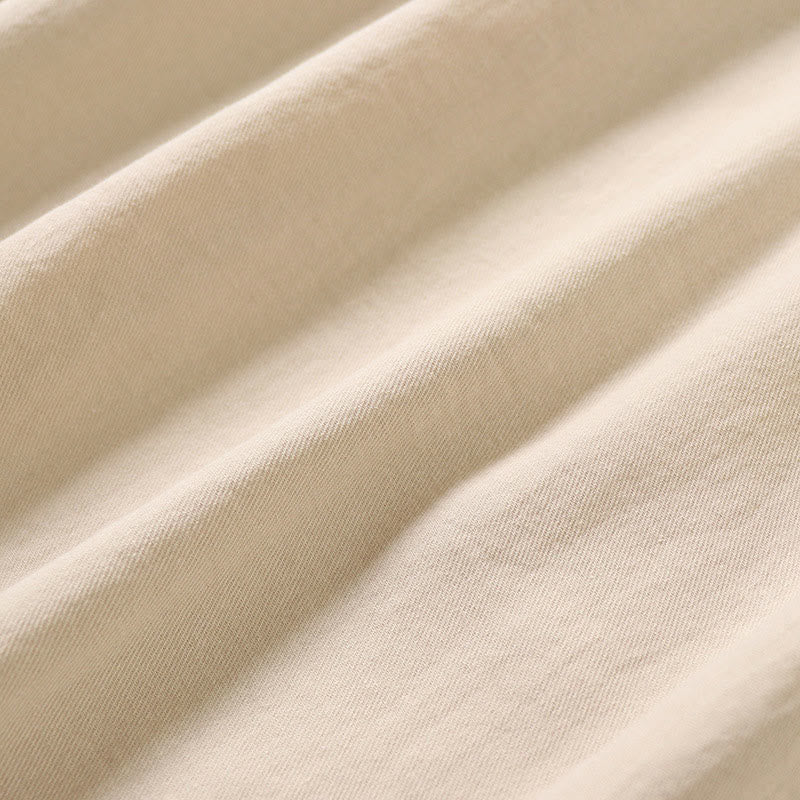 Casual Artistic Geometric Embroidery Button Front Long Lantern Sleeve Cotton Linen Midi Dress