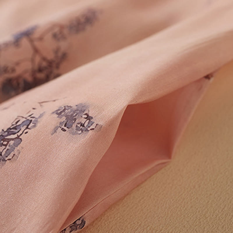 Breathable Cotton Floral Stand-Collar Tea Ceremony Cheongsam Dress