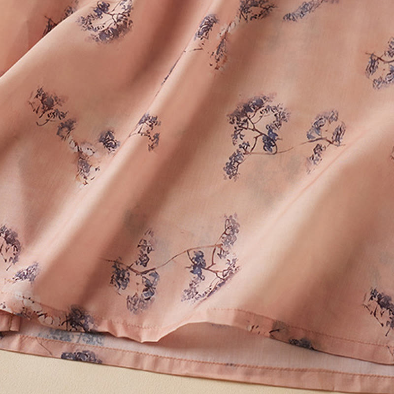 Breathable Cotton Floral Stand-Collar Tea Ceremony Cheongsam Dress
