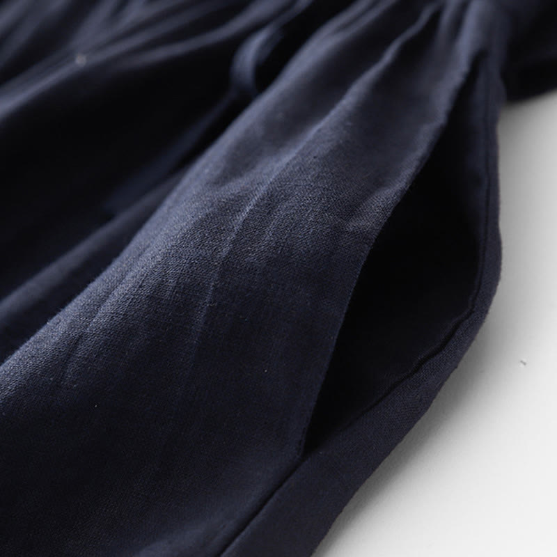Cotton Linen Pleated Drawstring Mindful Midi Dress