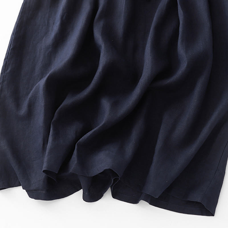 Cotton Linen Pleated Drawstring Mindful Midi Dress