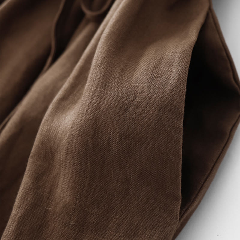 Cotton Linen Pleated Drawstring Mindful Midi Dress