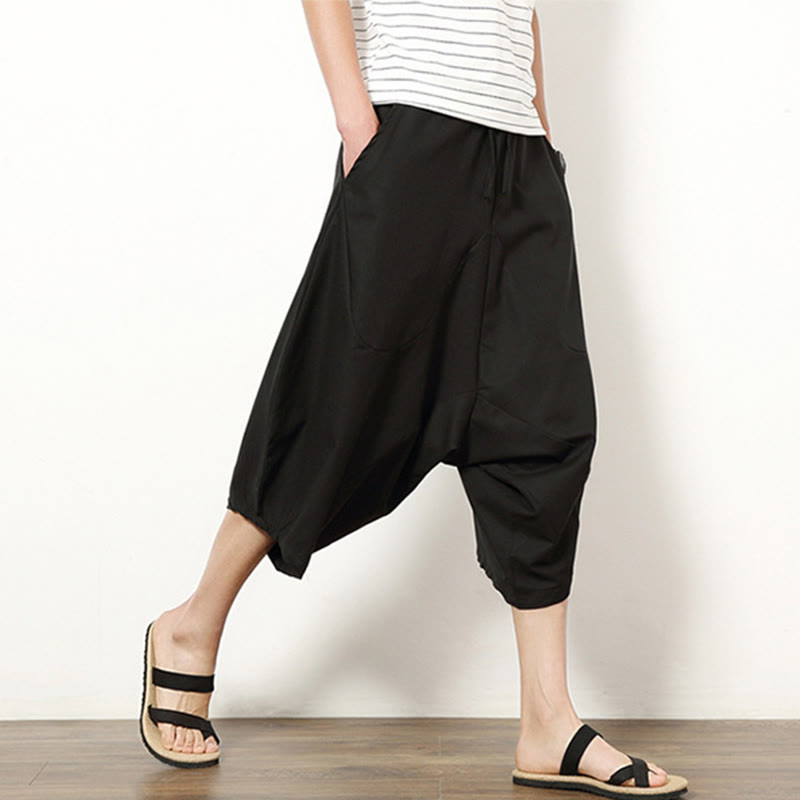Breathable Cotton Linen Cropped Wide-Leg Meditation Pants