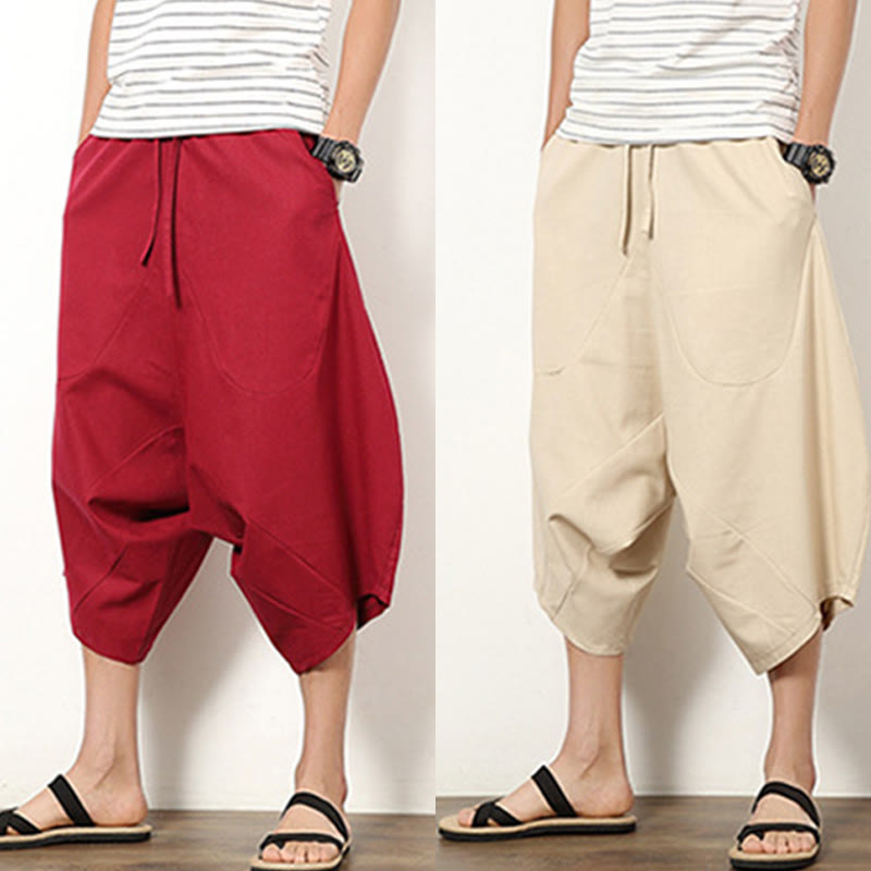 Breathable Cotton Linen Cropped Wide-Leg Meditation Pants