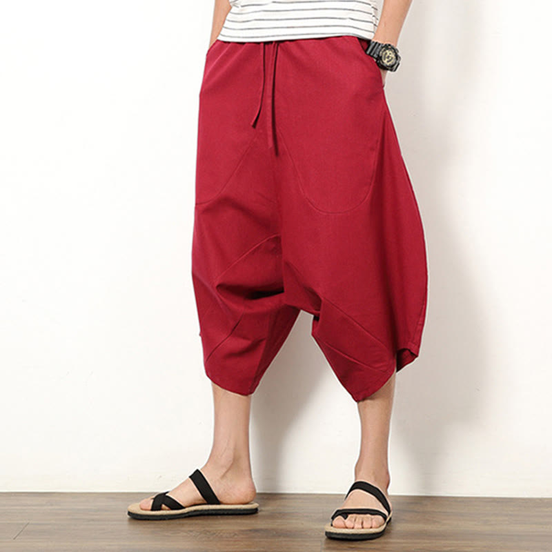 Breathable Cotton Linen Cropped Wide-Leg Meditation Pants
