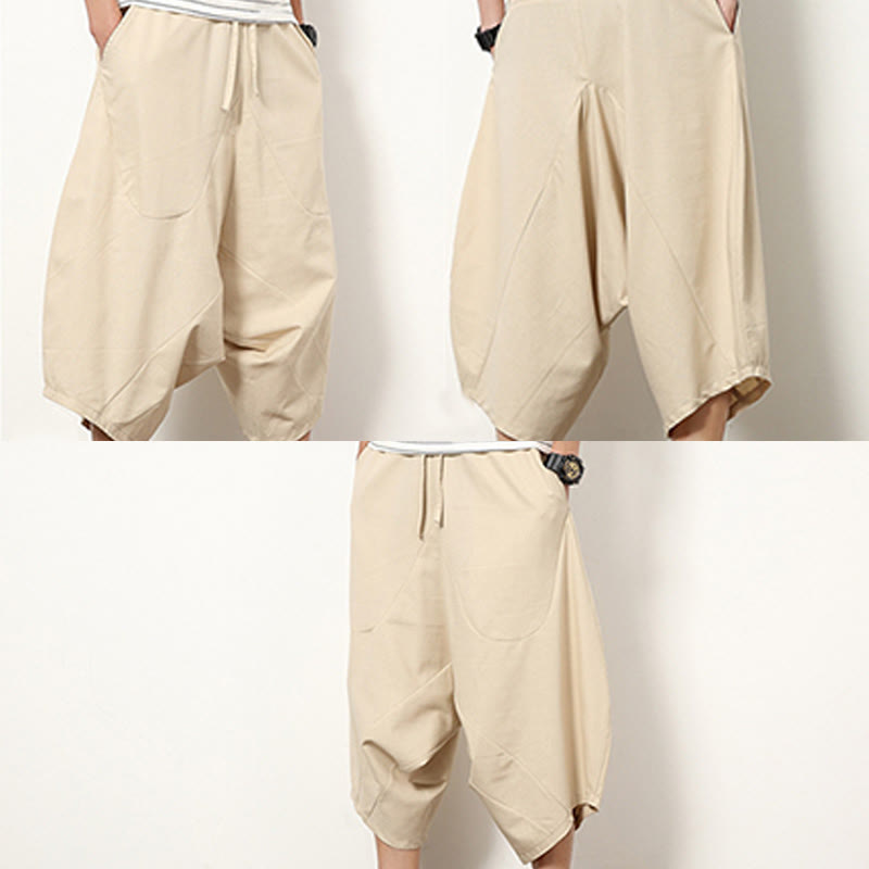 Breathable Cotton Linen Cropped Wide-Leg Meditation Pants