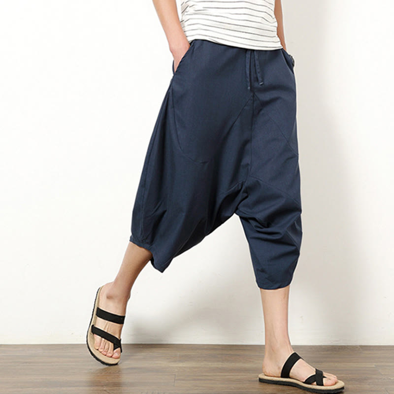 Breathable Cotton Linen Cropped Wide-Leg Meditation Pants