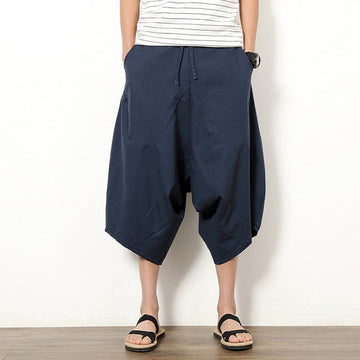 Breathable Cotton Linen Cropped Wide-Leg Meditation Pants