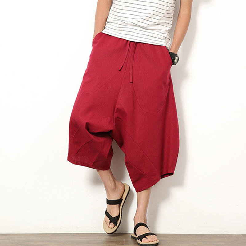 Breathable Cotton Linen Cropped Wide-Leg Meditation Pants