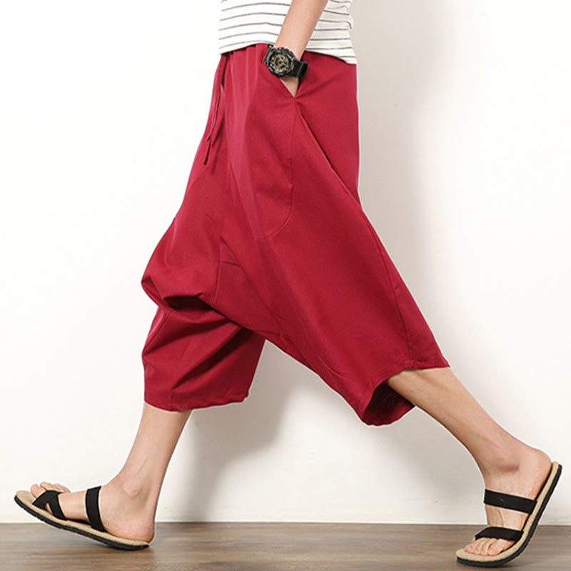 Breathable Cotton Linen Cropped Wide-Leg Meditation Pants