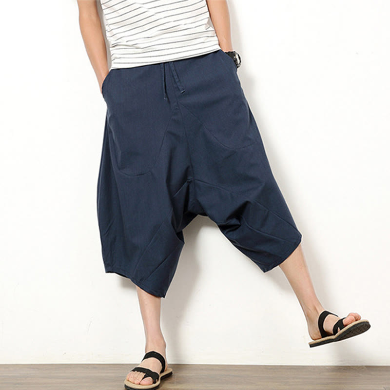 Breathable Cotton Linen Cropped Wide-Leg Meditation Pants