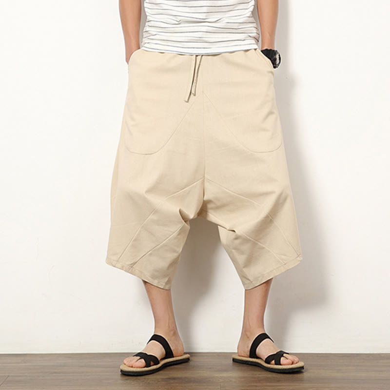 Breathable Cotton Linen Cropped Wide-Leg Meditation Pants