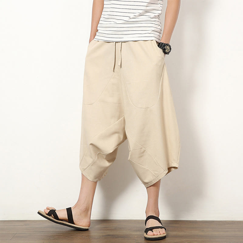 Breathable Cotton Linen Cropped Wide-Leg Meditation Pants