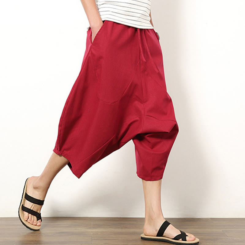 Breathable Cotton Linen Cropped Wide-Leg Meditation Pants