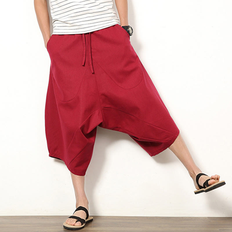 Breathable Cotton Linen Cropped Wide-Leg Meditation Pants