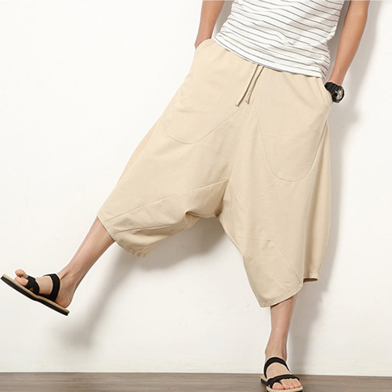 Breathable Cotton Linen Cropped Wide-Leg Meditation Pants
