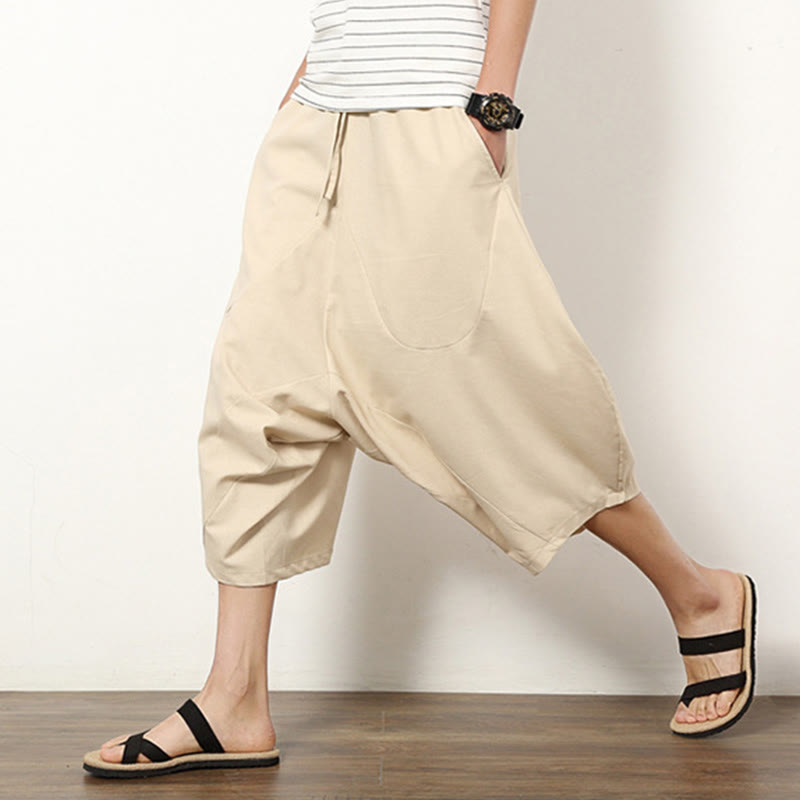 Breathable Cotton Linen Cropped Wide-Leg Meditation Pants