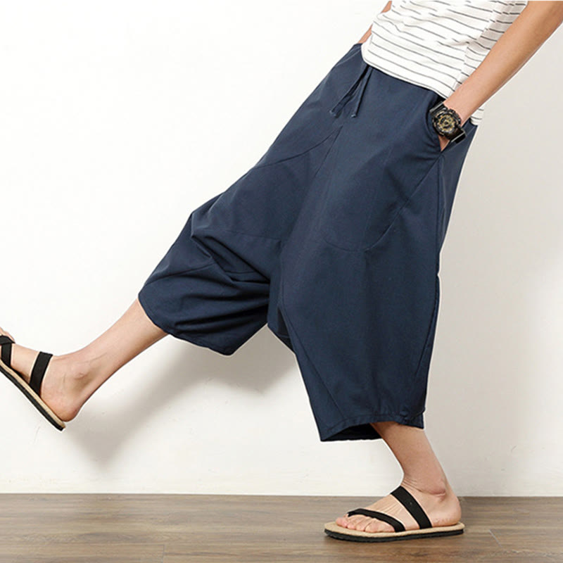 Breathable Cotton Linen Cropped Wide-Leg Meditation Pants