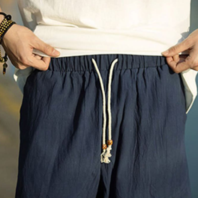 Breathable Cotton Linen Crop Straight-Leg Meditation Pants