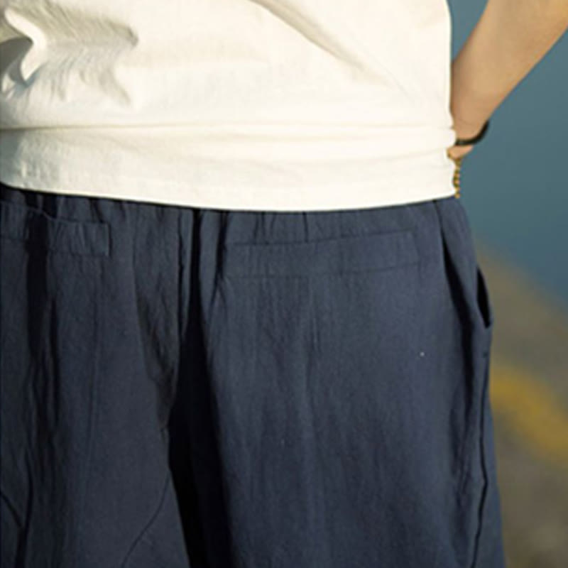 Breathable Cotton Linen Crop Straight-Leg Meditation Pants