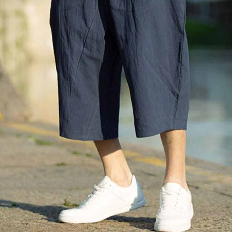 Breathable Cotton Linen Crop Straight-Leg Meditation Pants
