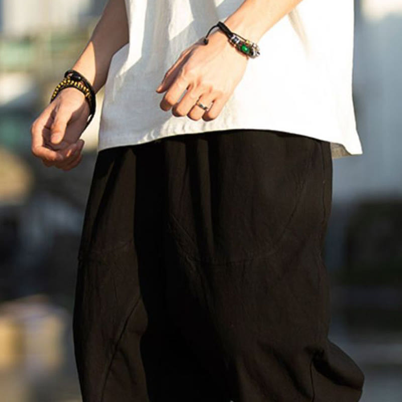 Breathable Cotton Linen Crop Straight-Leg Meditation Pants