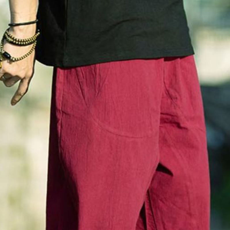 Breathable Cotton Linen Crop Straight-Leg Meditation Pants