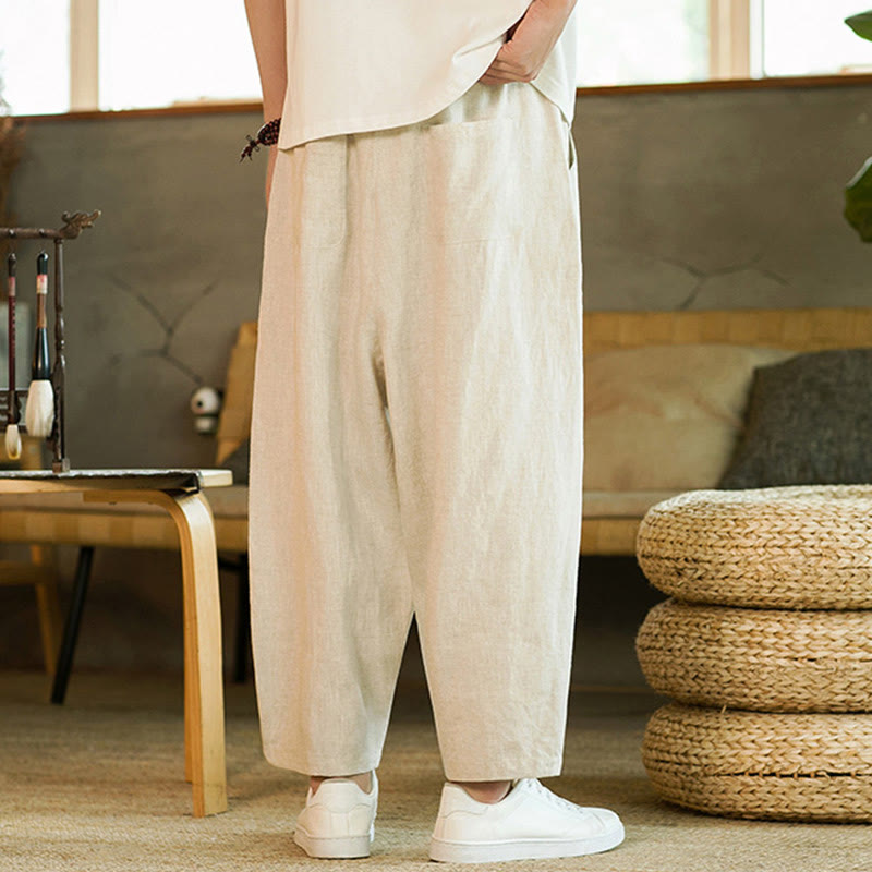 Tactile Linen Tapered Grounding Men's Harem Pants