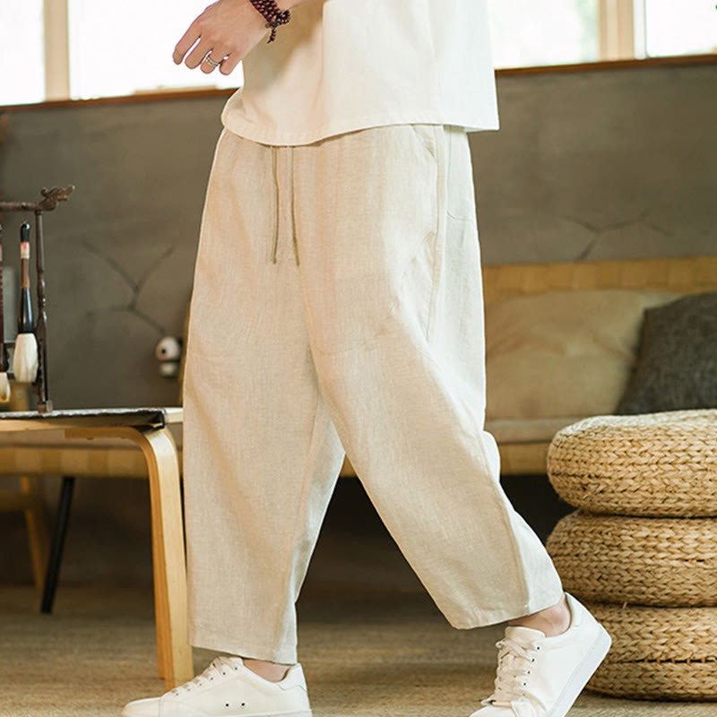 Tactile Linen Tapered Grounding Men's Harem Pants