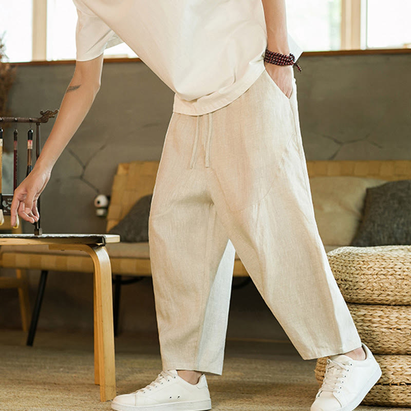 Tactile Linen Tapered Grounding Men's Harem Pants