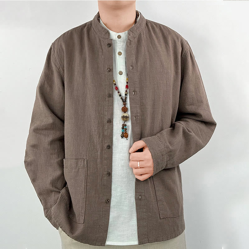 Breathable Ramie Linen Stand Collar Mindful Men's Shirt
