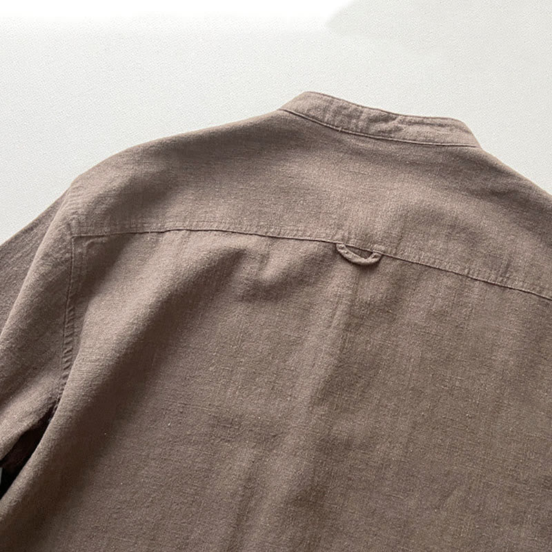Breathable Ramie Linen Stand Collar Mindful Men's Shirt