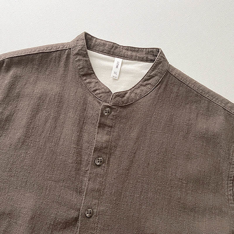 Breathable Ramie Linen Stand Collar Mindful Men's Shirt