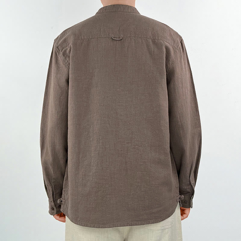 Breathable Ramie Linen Stand Collar Mindful Men's Shirt