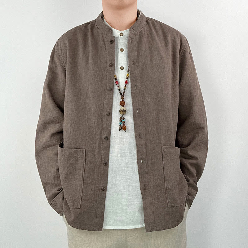 Breathable Ramie Linen Stand Collar Mindful Men's Shirt