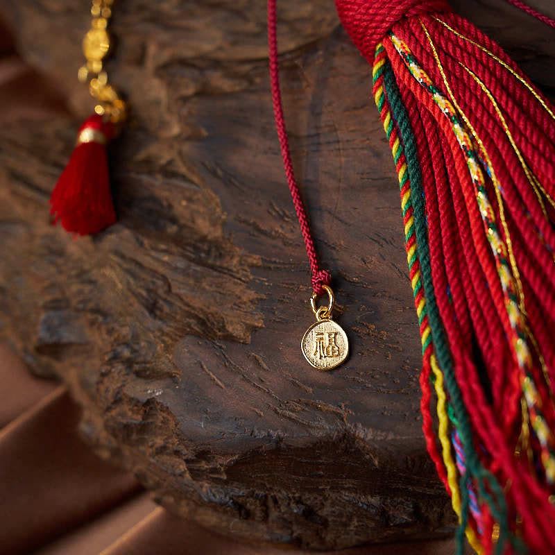 18 Beads Copper Coins Tibet Tassel Red Agate Calm Wrist Mala
